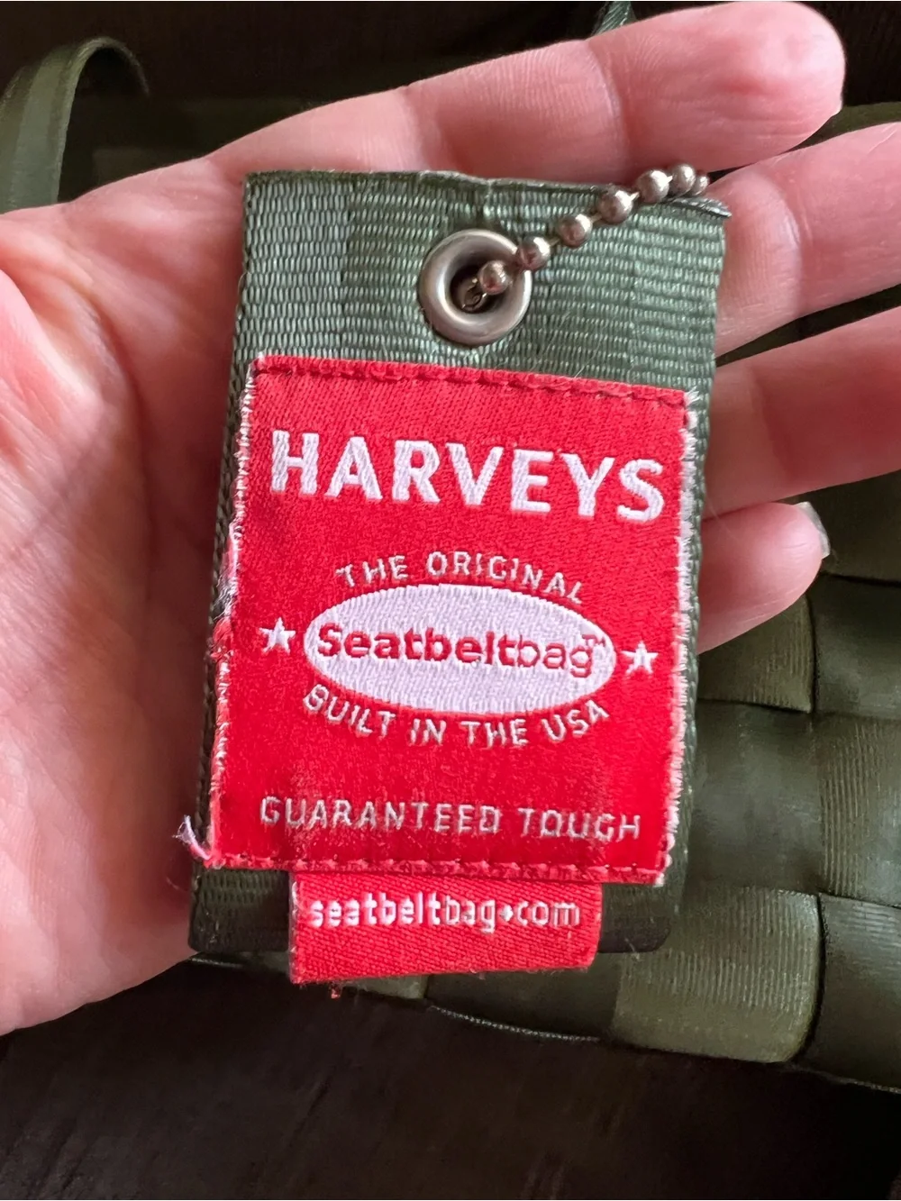 Vintage Harvey’s “The Original Seatbelt Bag” Tote Olive Green